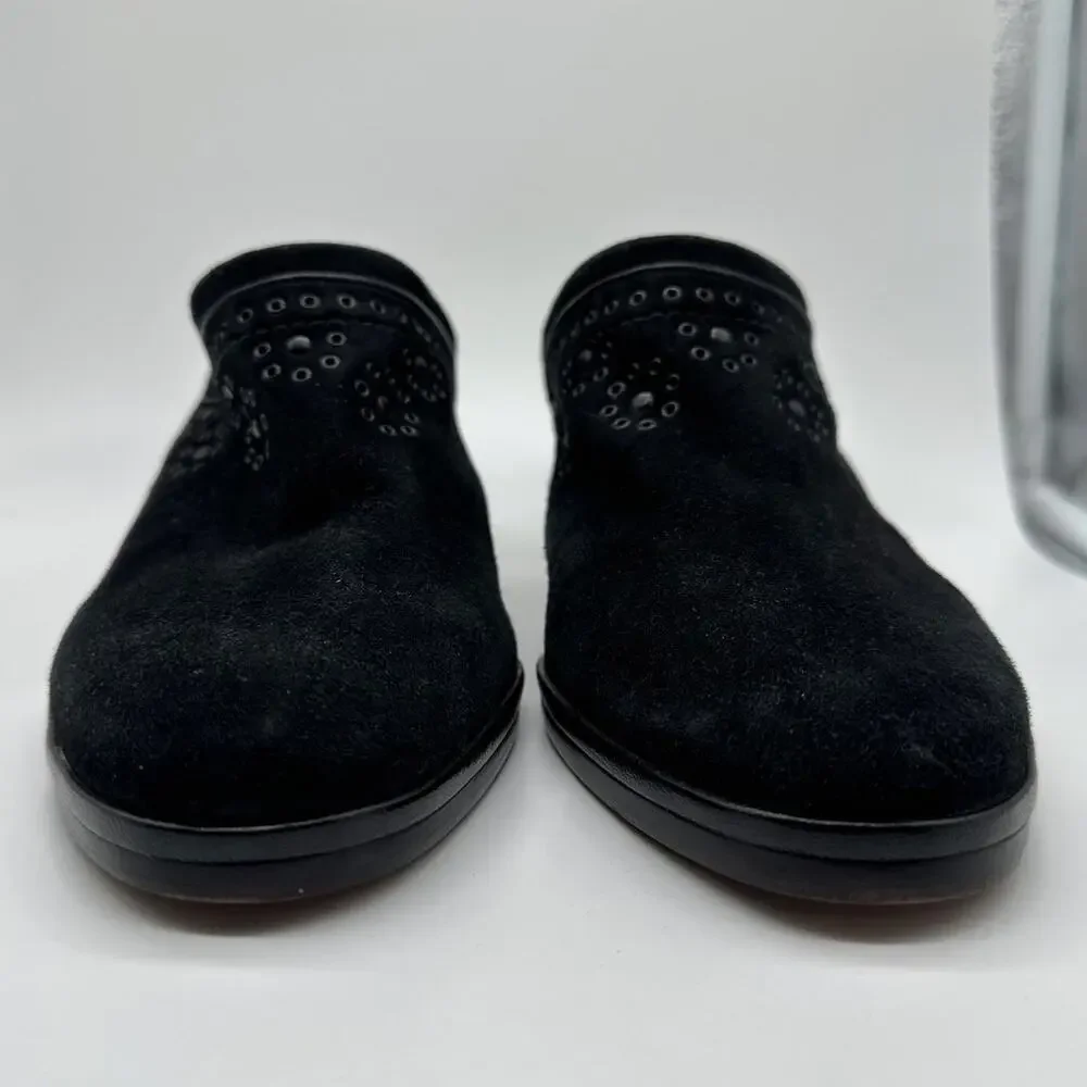 Cole Haan Suede Leather Mules Slip On Heels Studded Grommets Black Sz 8